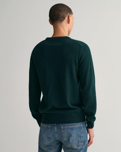 GANT Mens Superfine Lambswool Crew Neck Jumper - 374 Tartan Green