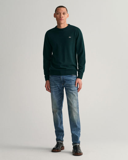 GANT Mens Superfine Lambswool Crew Neck Jumper - 374 Tartan Green