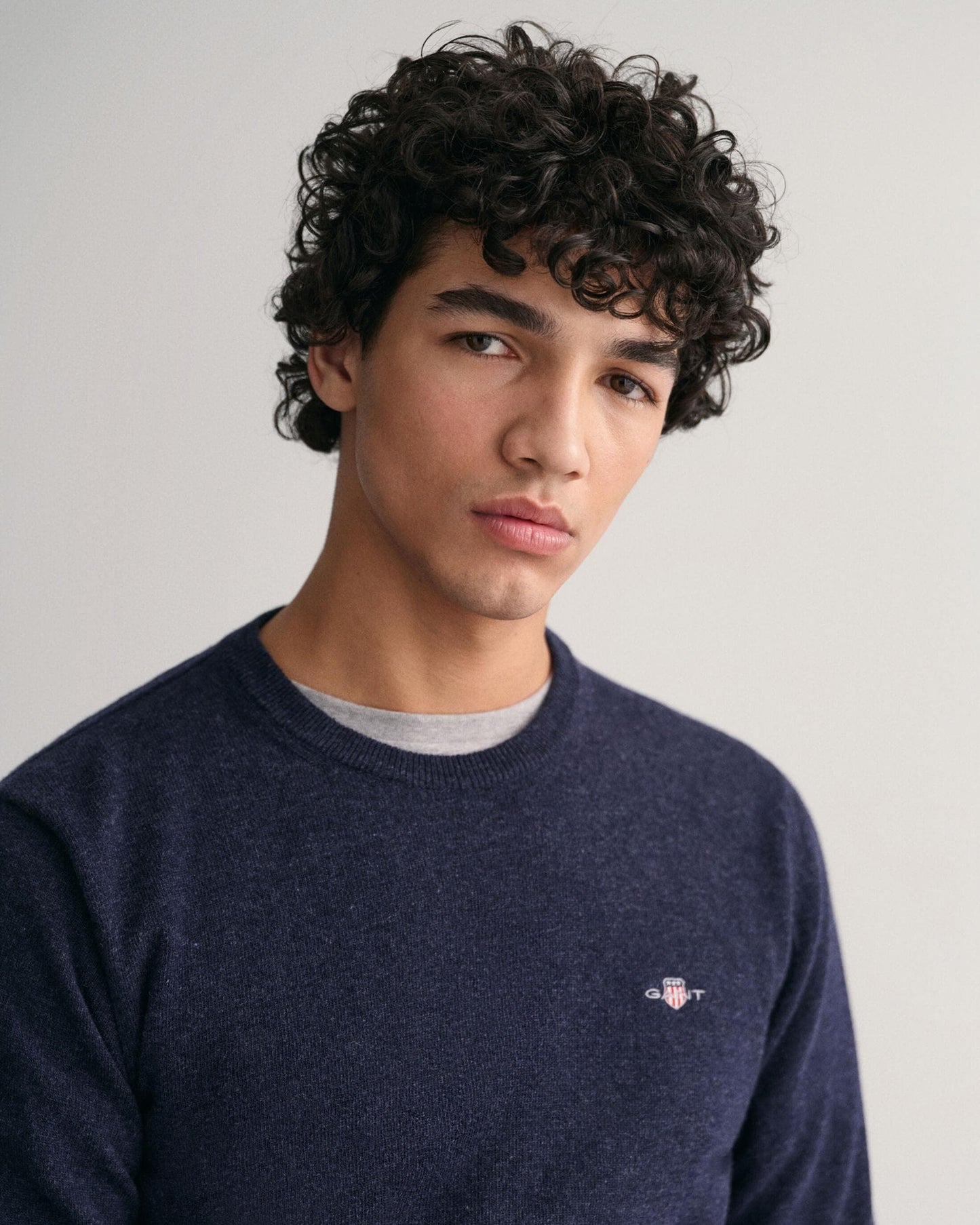 GANT Mens Superfine Lambswool Crew Neck Jumper - 480 Dark Navy Melange
