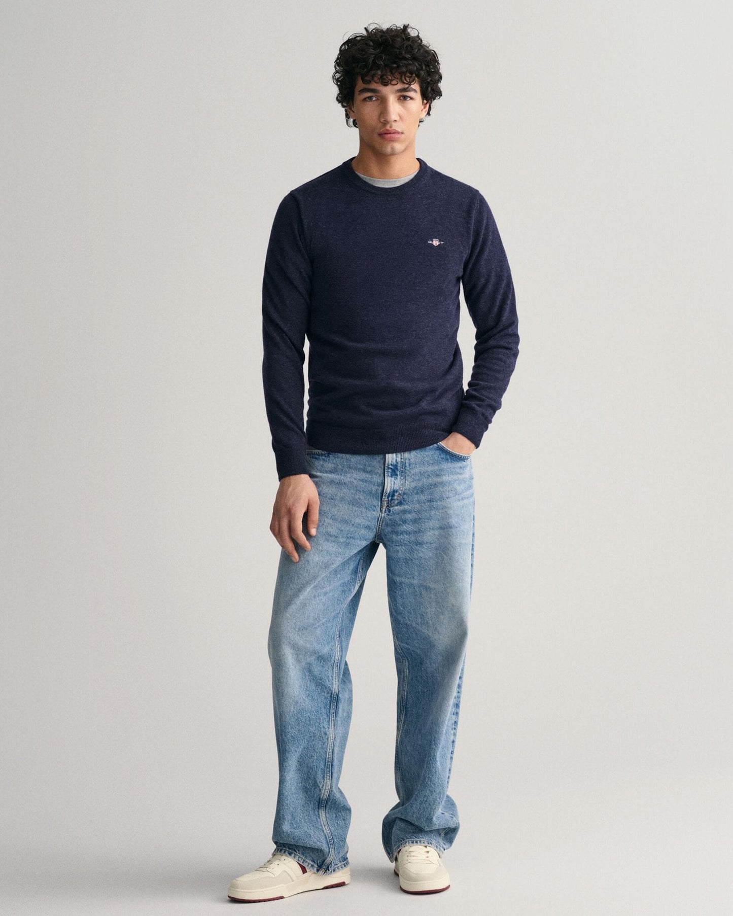 GANT Mens Superfine Lambswool Crew Neck Jumper - 480 Dark Navy Melange