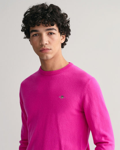 GANT Mens Superfine Lambswool Crew Neck Jumper - 625 Pink Fuchsia