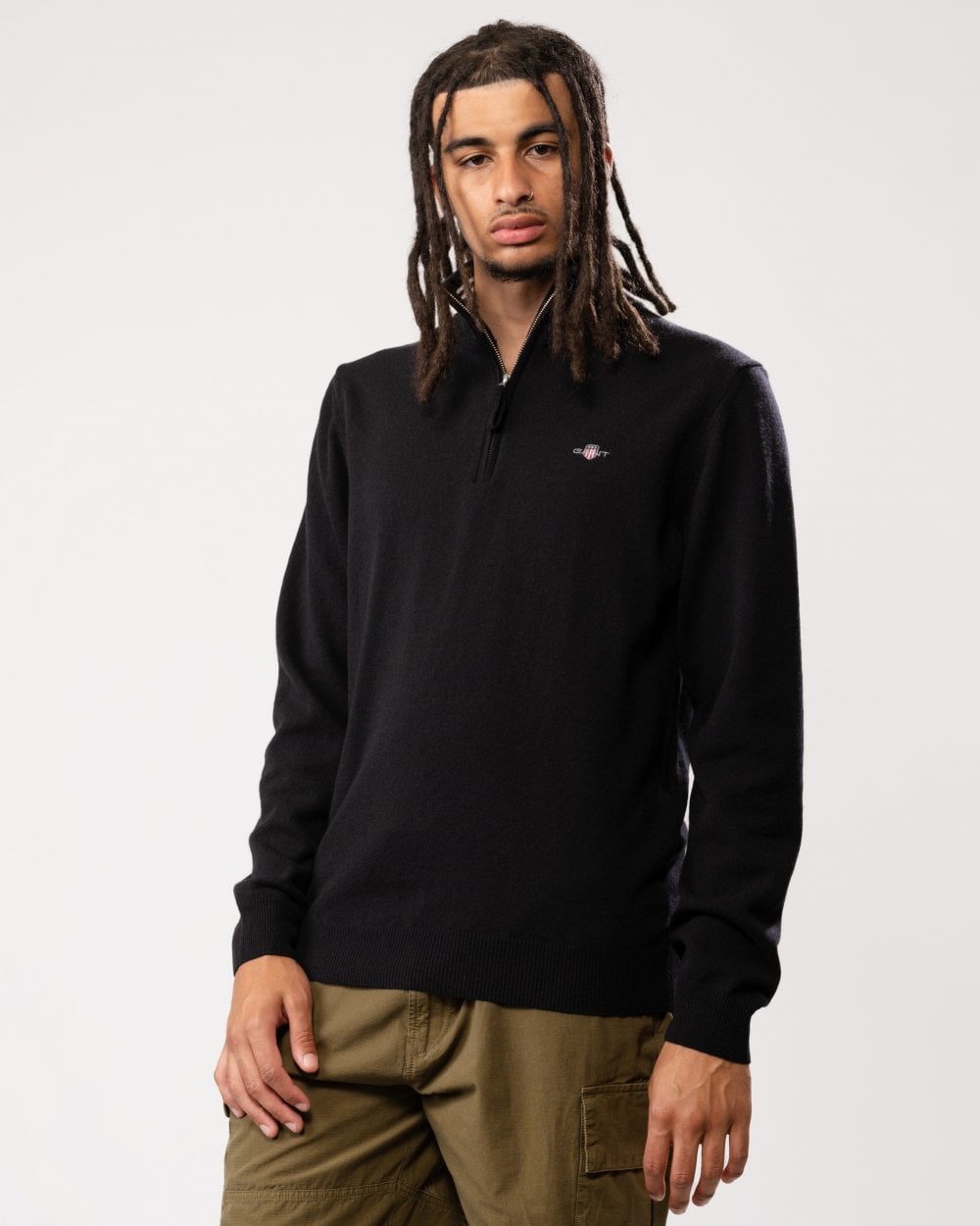 GANT Mens Superfine Lambswool Half Zip Cardigan - 5 Black