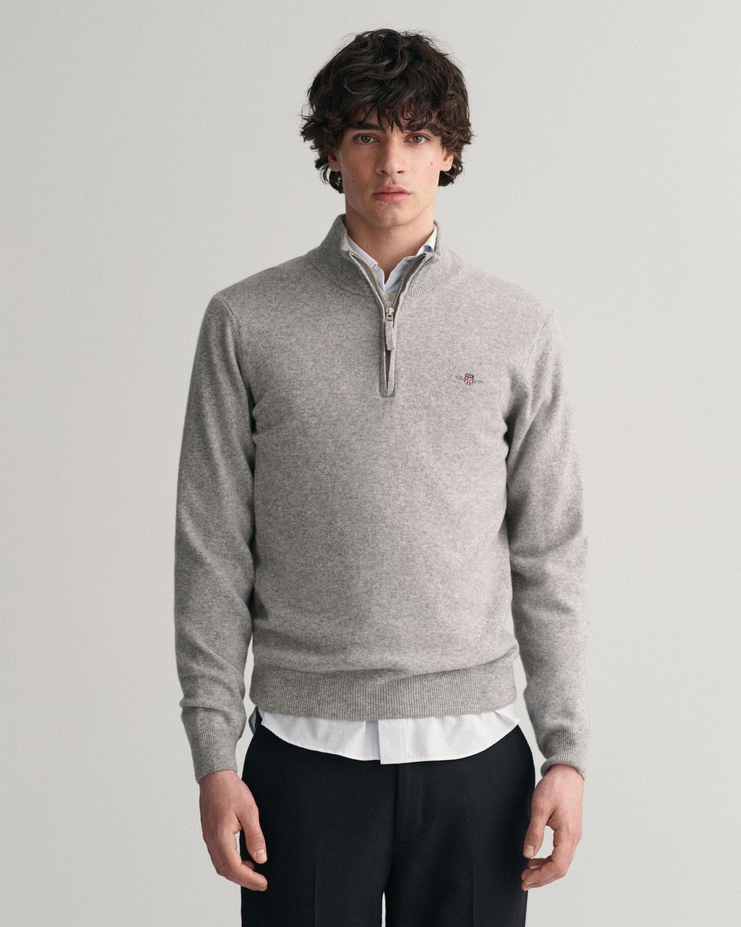 GANT Mens Superfine Lambswool Half Zip Cardigan - 93 Grey Melange