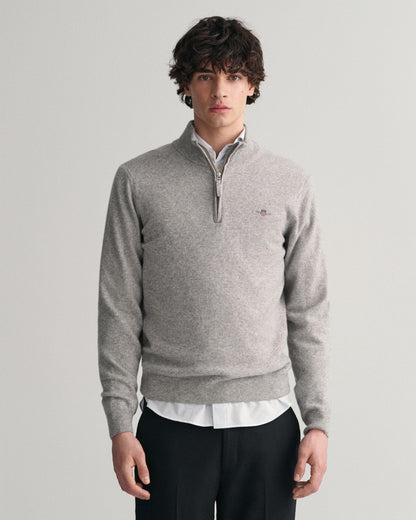 GANT Mens Superfine Lambswool Half Zip Cardigan - 93 Grey Melange