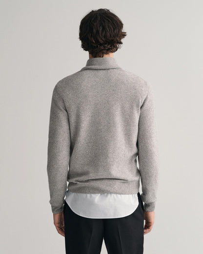 GANT Mens Superfine Lambswool Half Zip Cardigan - 93 Grey Melange