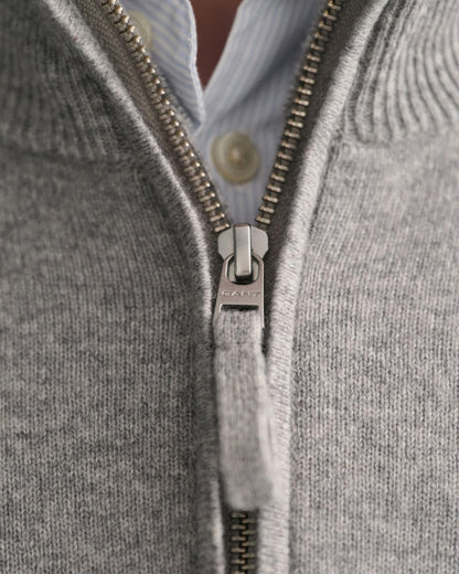 GANT Mens Superfine Lambswool Half Zip Cardigan - 93 Grey Melange