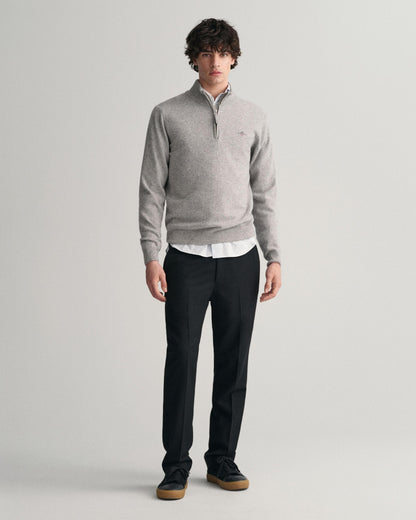 GANT Mens Superfine Lambswool Half Zip Cardigan - 93 Grey Melange