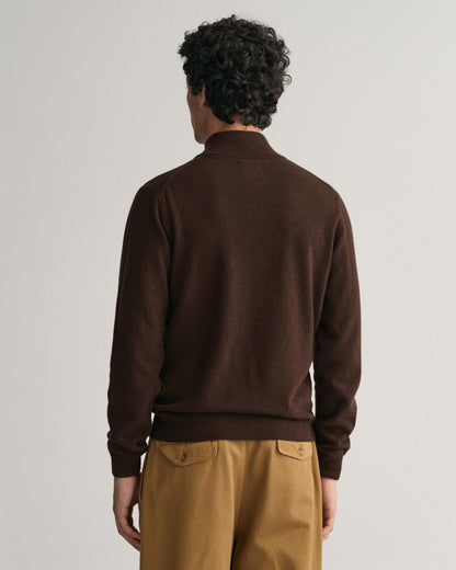 GANT Mens Superfine Lambswool Half Zip Cardigan - 280 Dark Brown Melange