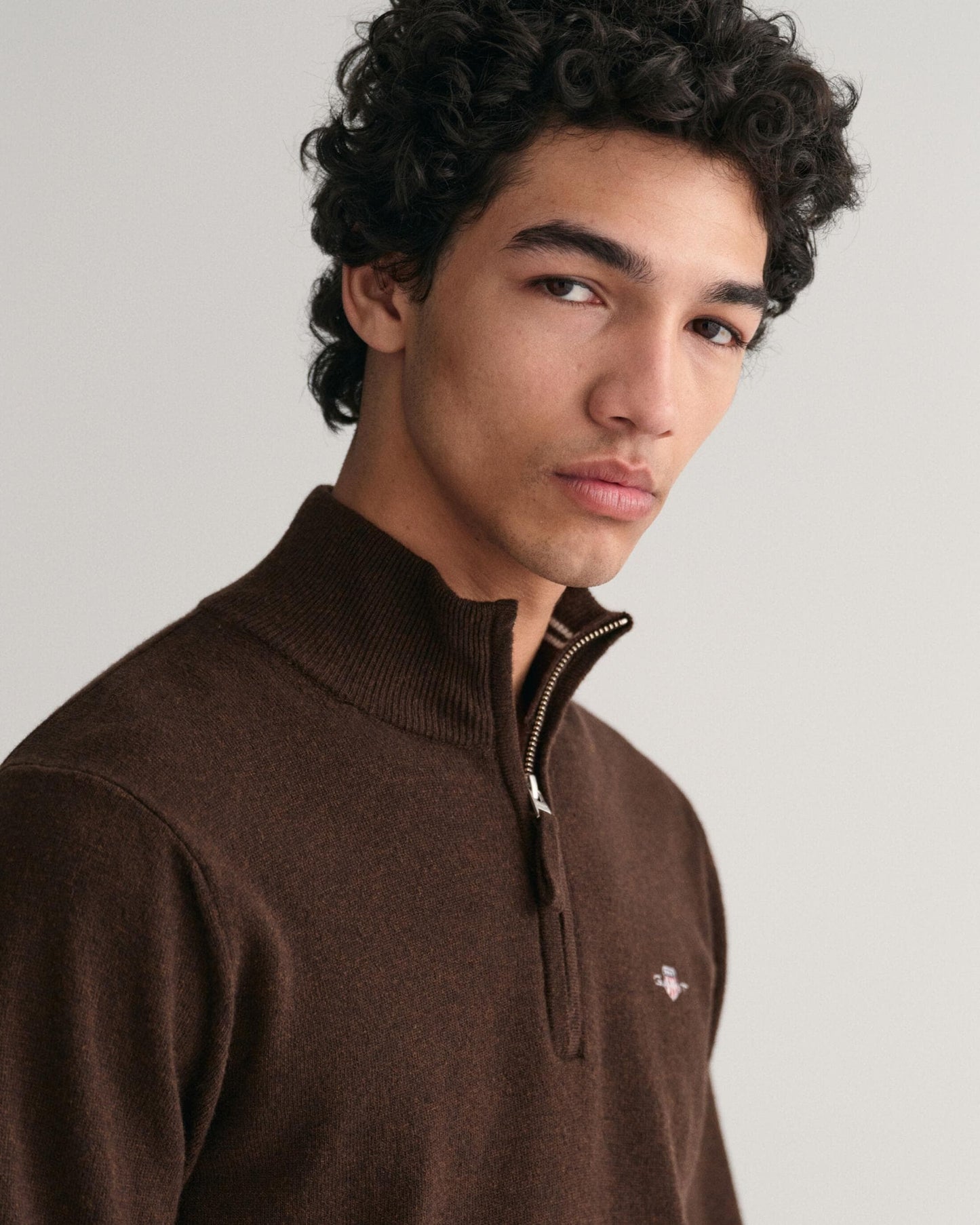 GANT Mens Superfine Lambswool Half Zip Cardigan - 280 Dark Brown Melange