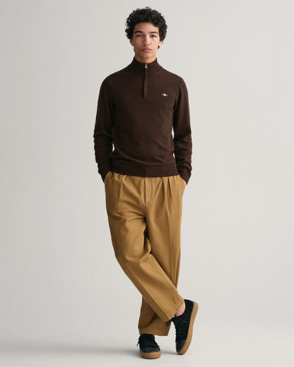GANT Mens Superfine Lambswool Half Zip Cardigan - 280 Dark Brown Melange