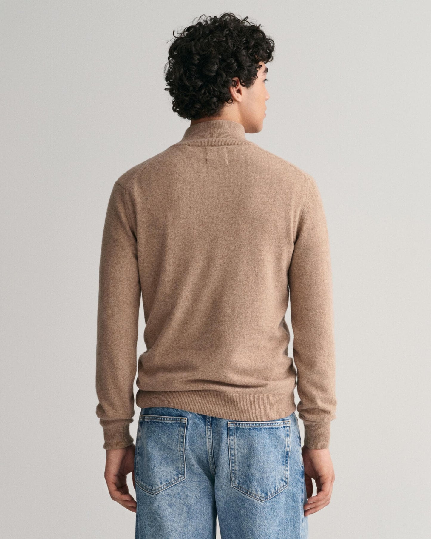 GANT Mens Superfine Lambswool Half Zip Cardigan - 295 Dark Sand Melange