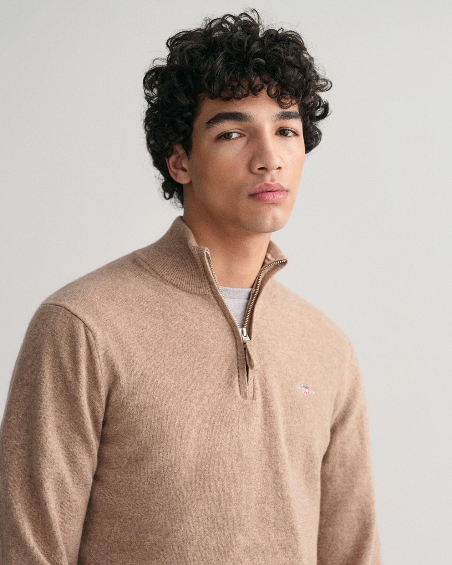 GANT Mens Superfine Lambswool Half Zip Cardigan - 295 Dark Sand Melange
