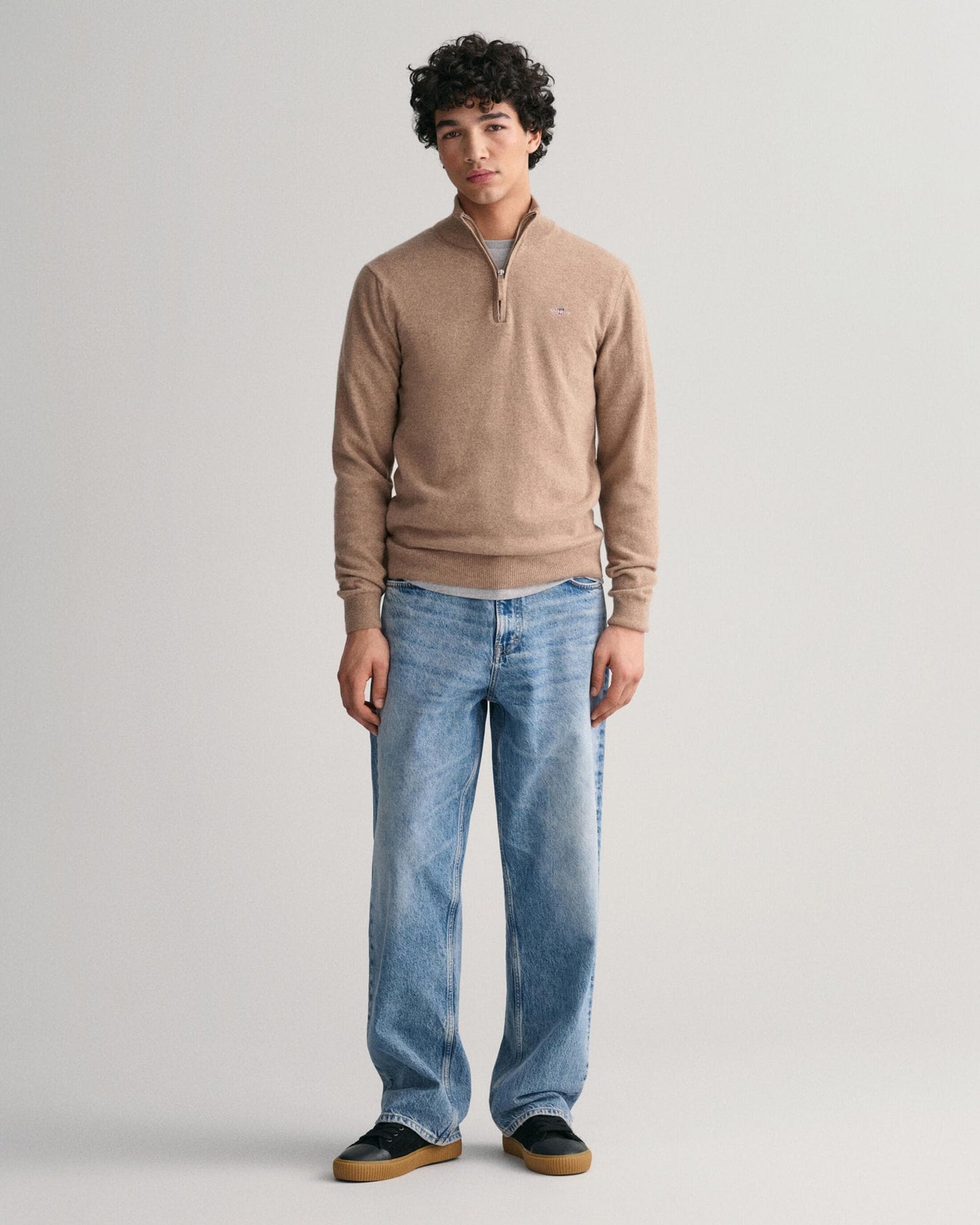 GANT Mens Superfine Lambswool Half Zip Cardigan - 295 Dark Sand Melange