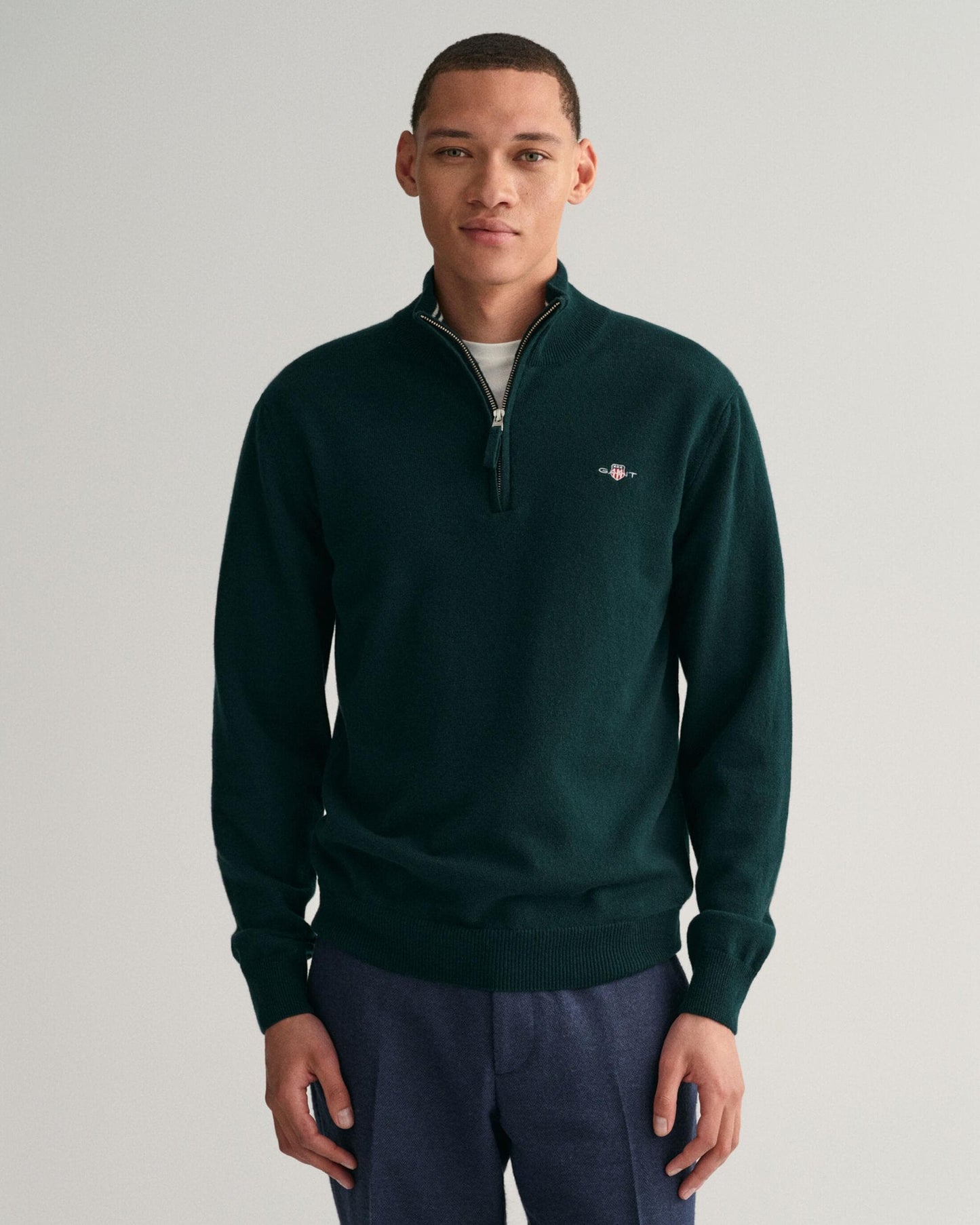 GANT Mens Superfine Lambswool Half Zip Cardigan - 374 Tartan Green