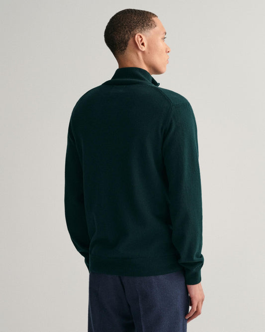 GANT Mens Superfine Lambswool Half Zip Cardigan - 374 Tartan Green