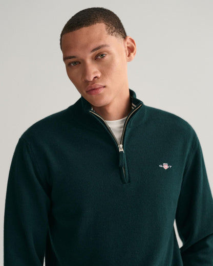 GANT Mens Superfine Lambswool Half Zip Cardigan - 374 Tartan Green
