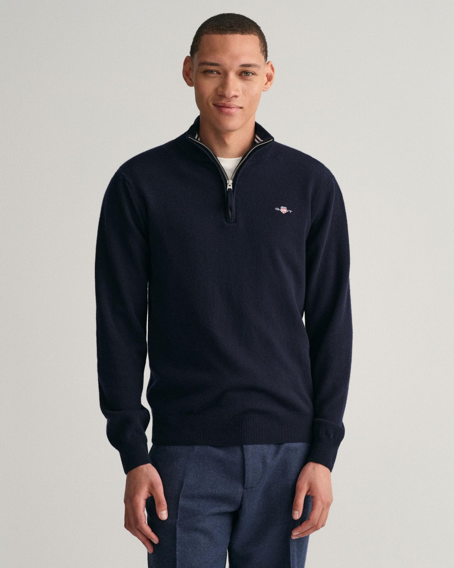 GANT Mens Superfine Lambswool Half Zip Cardigan - 410 Marine