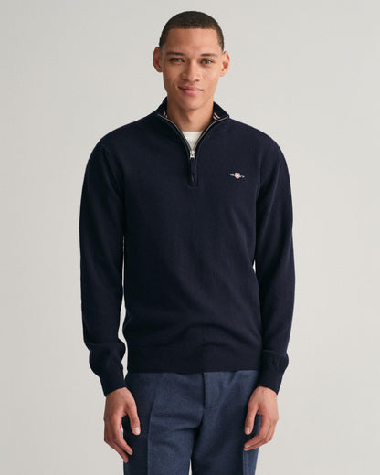 GANT Mens Superfine Lambswool Half Zip Cardigan - 410 Marine