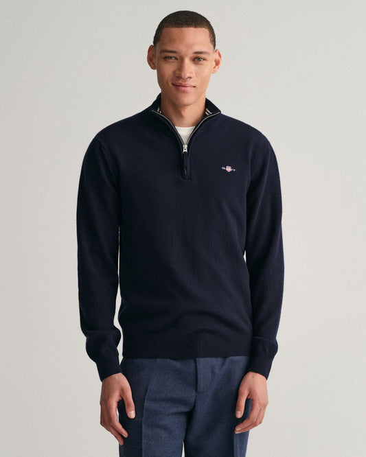 GANT Mens Superfine Lambswool Half Zip Cardigan - 410 Marine