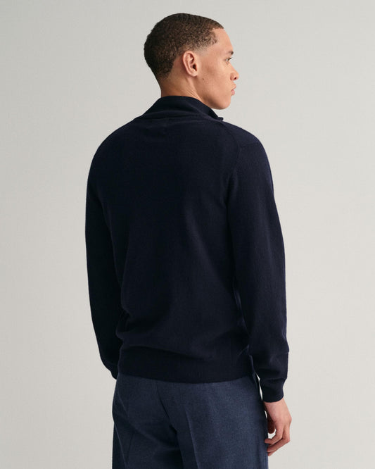 GANT Mens Superfine Lambswool Half Zip Cardigan - 410 Marine