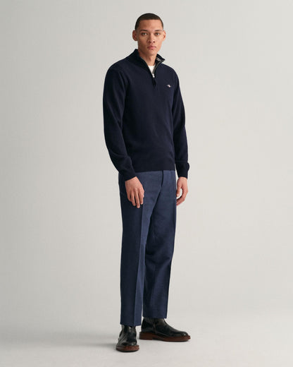 GANT Mens Superfine Lambswool Half Zip Cardigan - 410 Marine