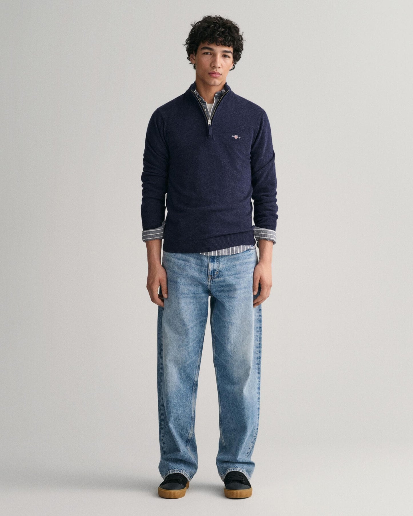 GANT Mens Superfine Lambswool Half Zip Cardigan - 480 Dark Navy Melange