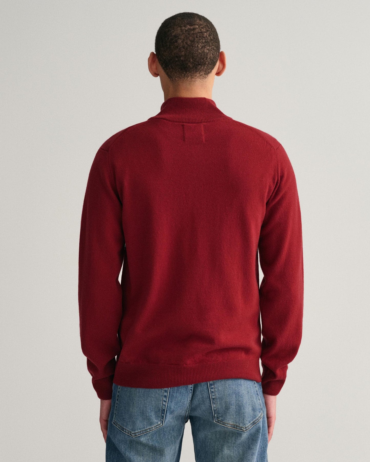 GANT Mens Superfine Lambswool Half Zip Cardigan - 605 Port Red