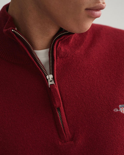 GANT Mens Superfine Lambswool Half Zip Cardigan - 605 Port Red