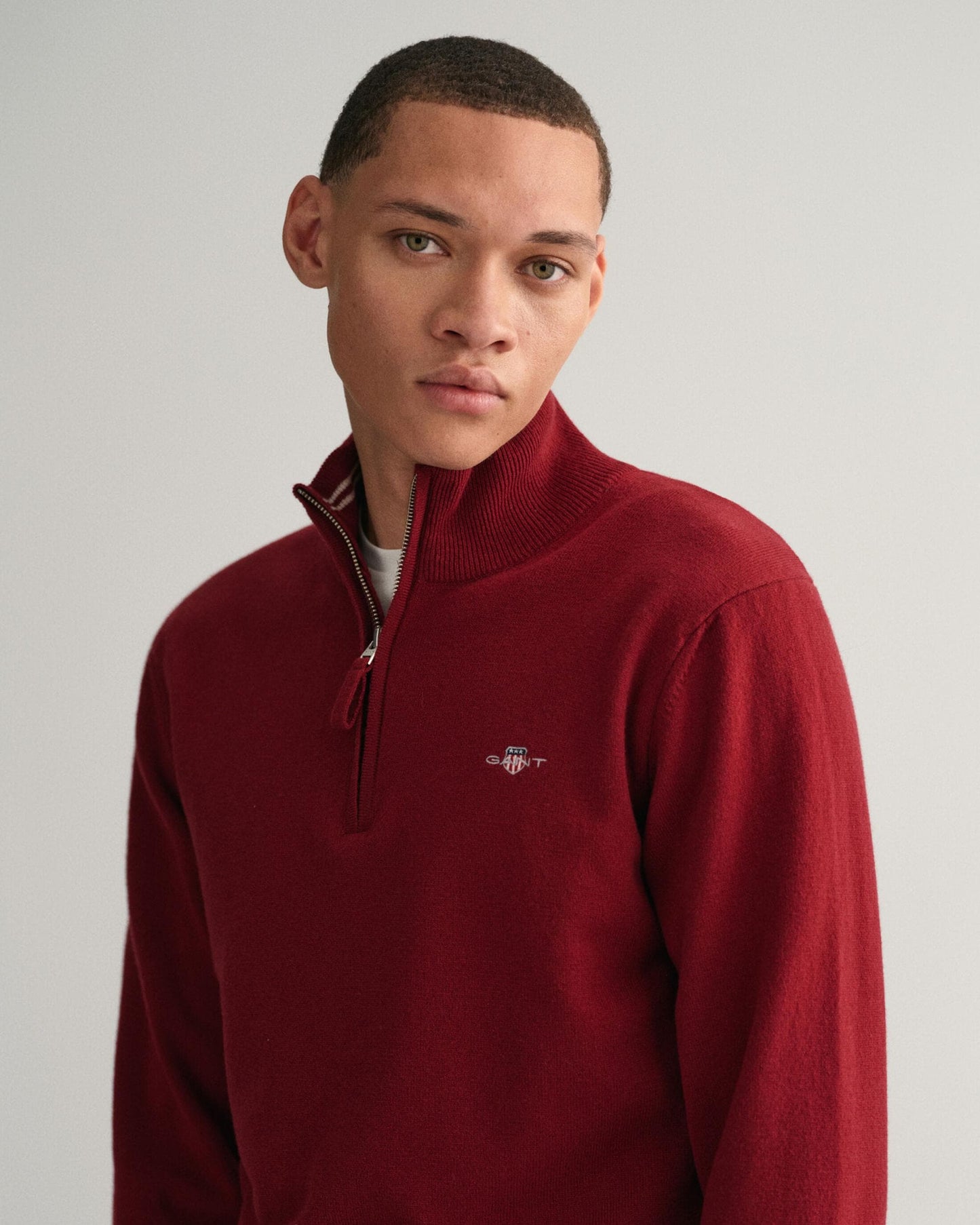 GANT Mens Superfine Lambswool Half Zip Cardigan - 605 Port Red