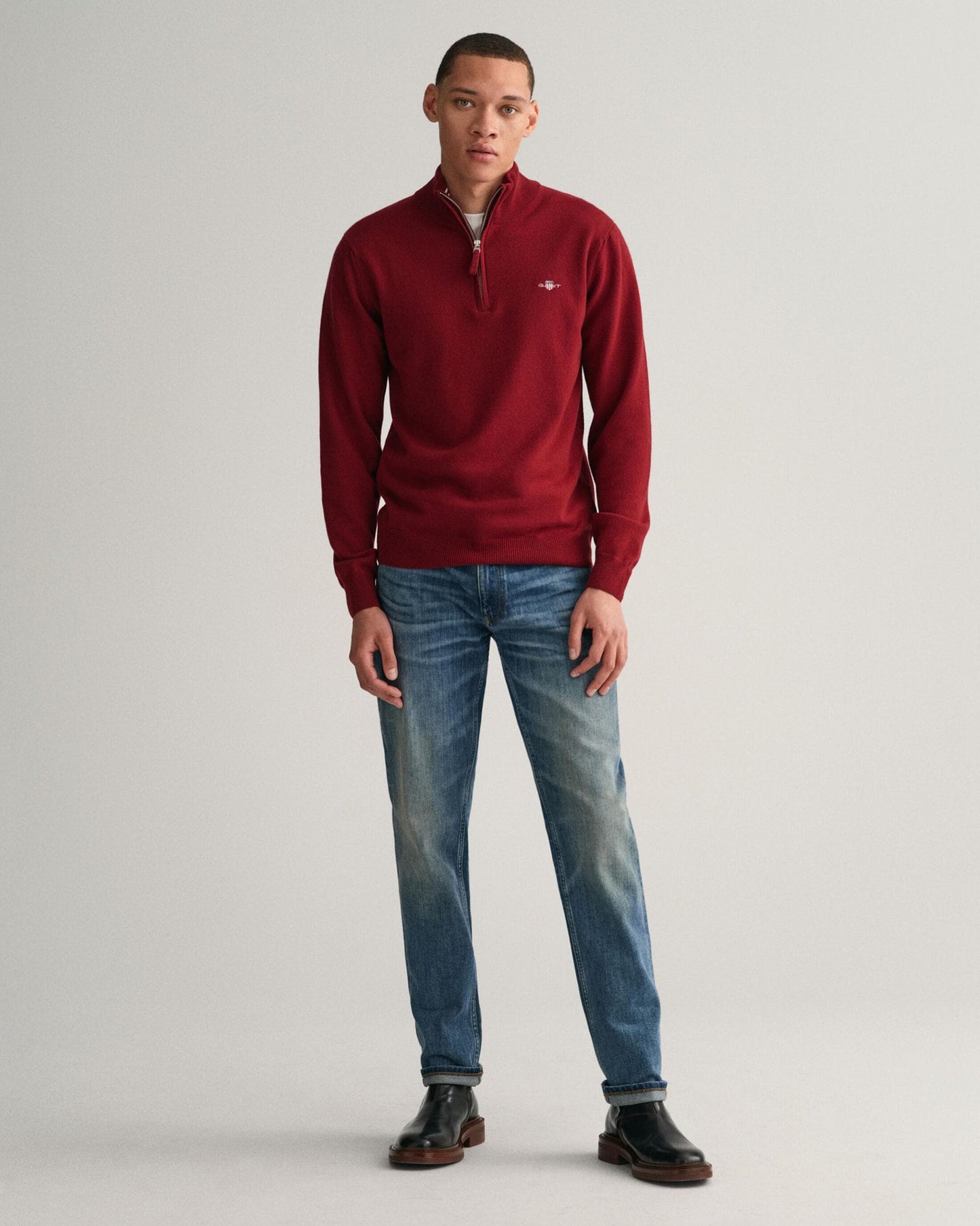 GANT Mens Superfine Lambswool Half Zip Cardigan - 605 Port Red