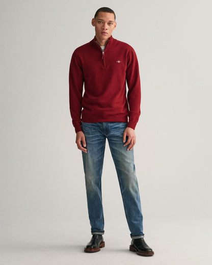 GANT Mens Superfine Lambswool Half Zip Cardigan - 605 Port Red