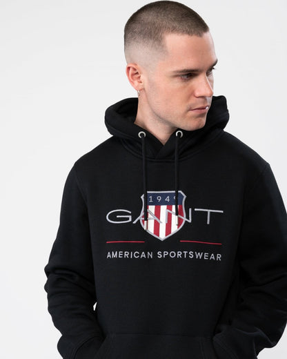 GANT Mens Regular FIt Archive Shield Pullover Hoodie - 5 Black