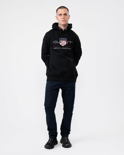 GANT Mens Regular FIt Archive Shield Pullover Hoodie - 5 Black