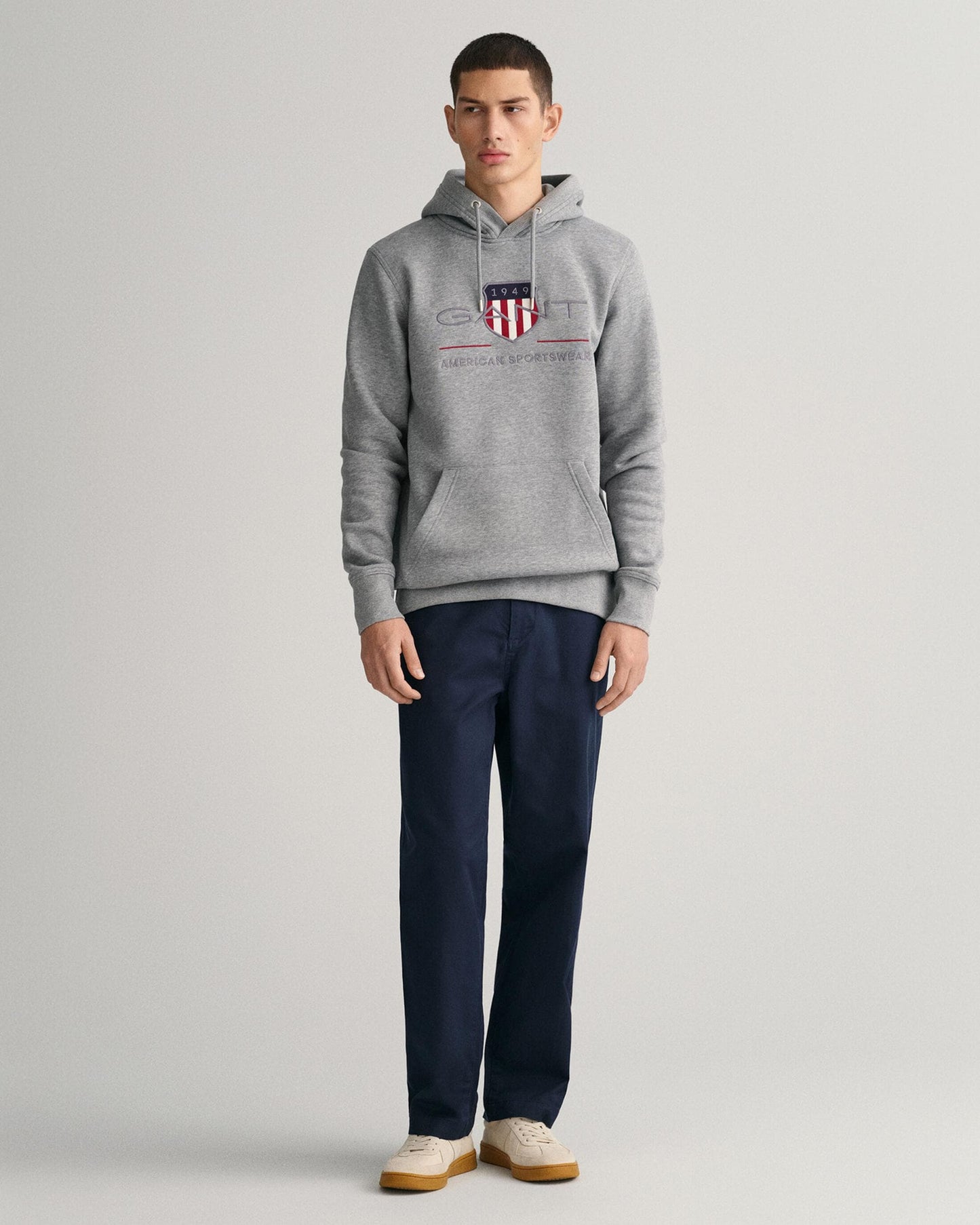 GANT Mens Regular FIt Archive Shield Pullover Hoodie - 93 Grey Melange