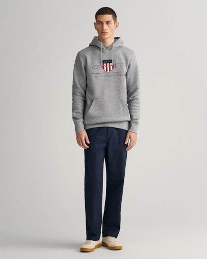 GANT Mens Regular FIt Archive Shield Pullover Hoodie - 93 Grey Melange