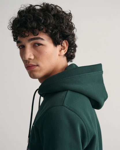 GANT Mens Regular FIt Archive Shield Pullover Hoodie - 374 Tartan Green