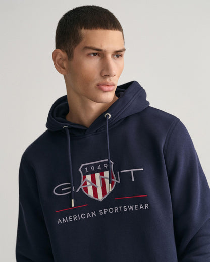 GANT Mens Regular FIt Archive Shield Pullover Hoodie - 433 Evening Blue
