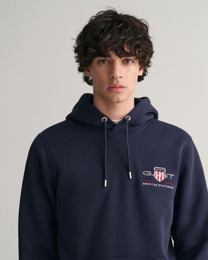 GANT Mens Regular Fit Medium Archive Shield Pullover Hoodie - 433 Evening Blue