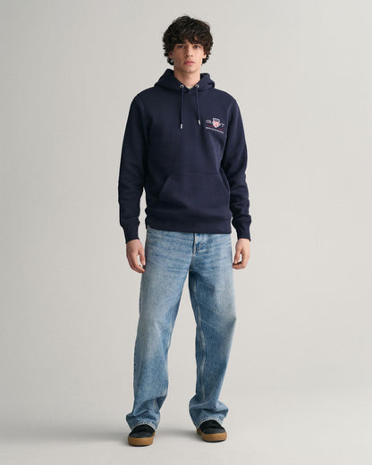 GANT Mens Regular Fit Medium Archive Shield Pullover Hoodie - 433 Evening Blue