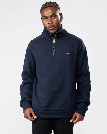 GANT Mens Shield Logo Half Zip Funnel Neck Sweatshirt