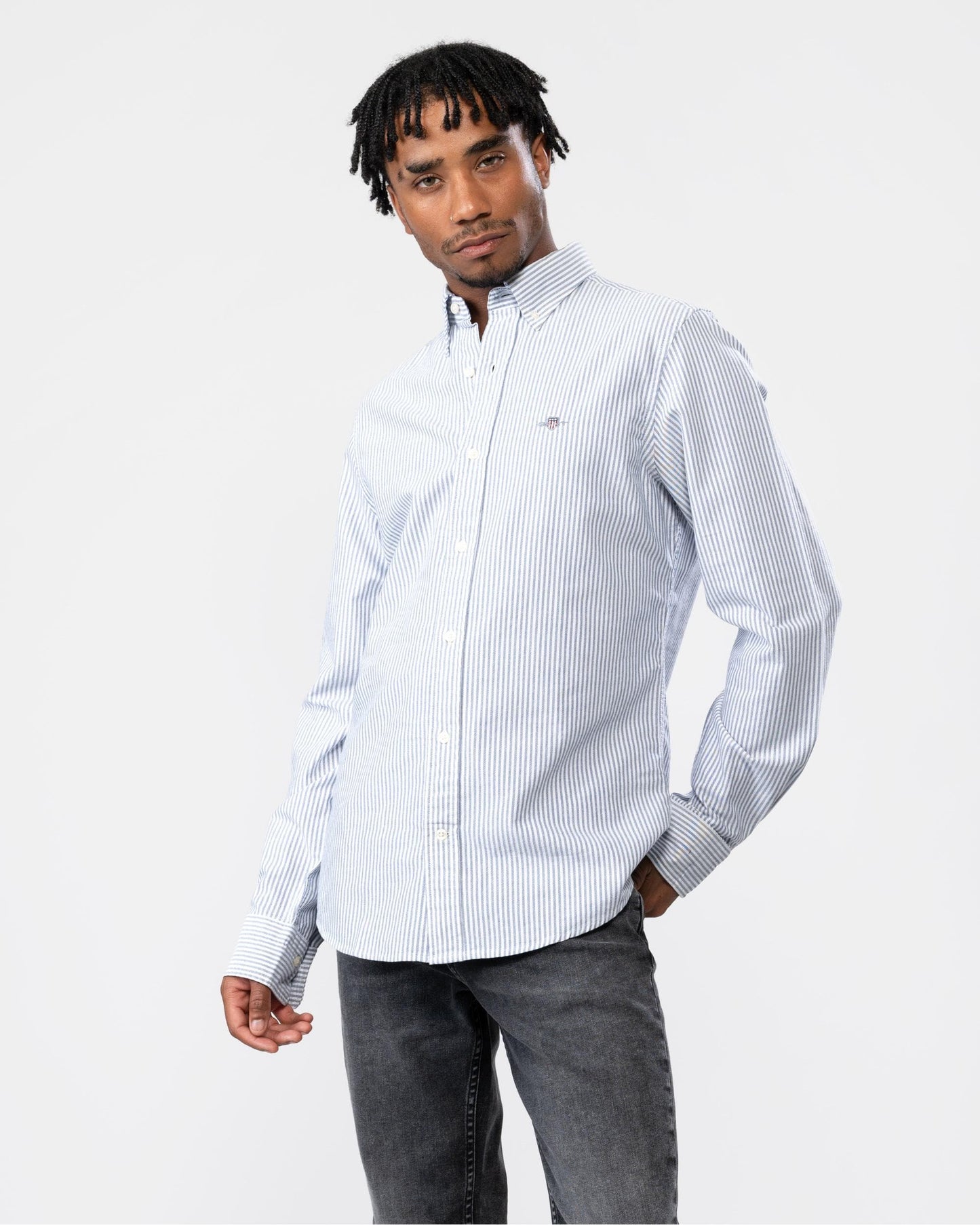 GANT Mens Slim Fit Oxford Banker Stripe Shirt - 423 Persian Blue