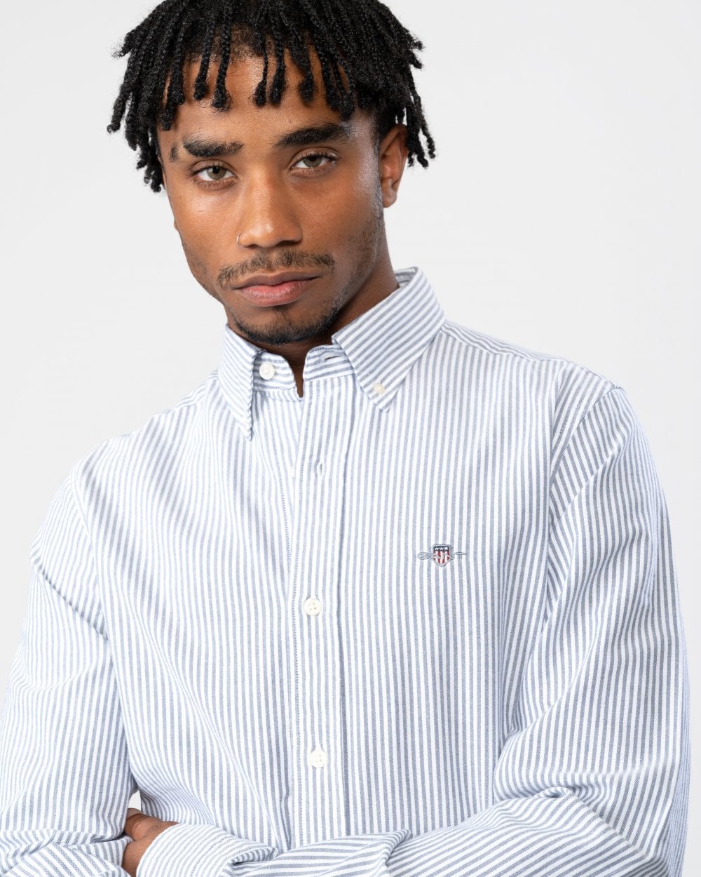 GANT Mens Slim Fit Oxford Banker Stripe Shirt - 423 Persian Blue