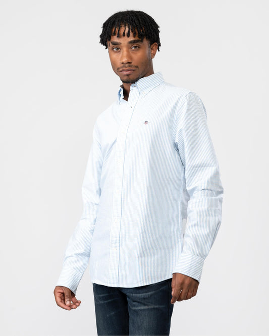 GANT Mens Slim Fit Oxford Banker Stripe Shirt - 455 Light Blue