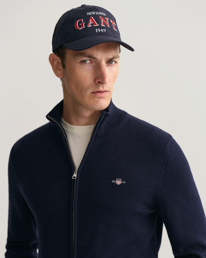 GANT Mens Casual Cotton Zip Cardigan - 433 Evening Blue