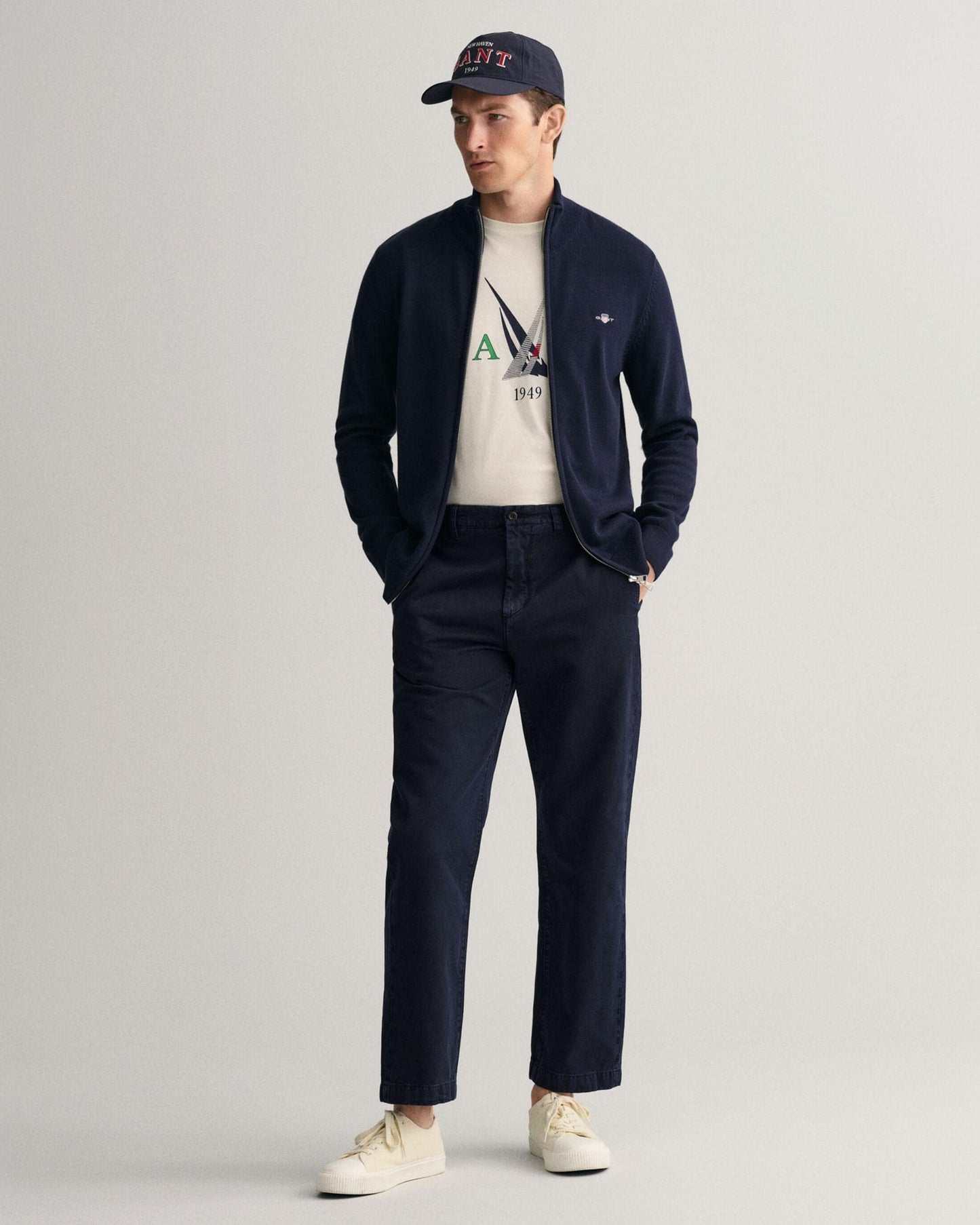 GANT Mens Casual Cotton Zip Cardigan - 433 Evening Blue