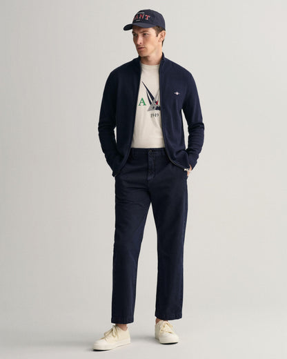 GANT Mens Casual Cotton Zip Cardigan - 433 Evening Blue