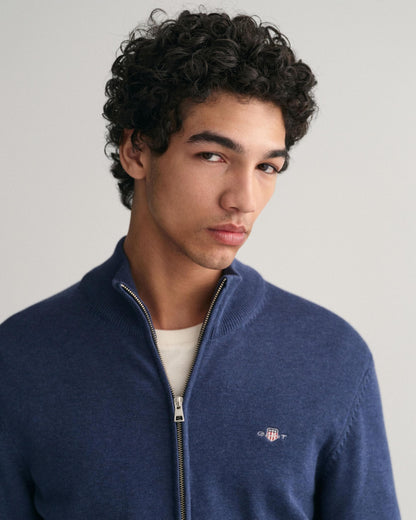 GANT Mens Casual Cotton Zip Cardigan - 487 Marine Melange