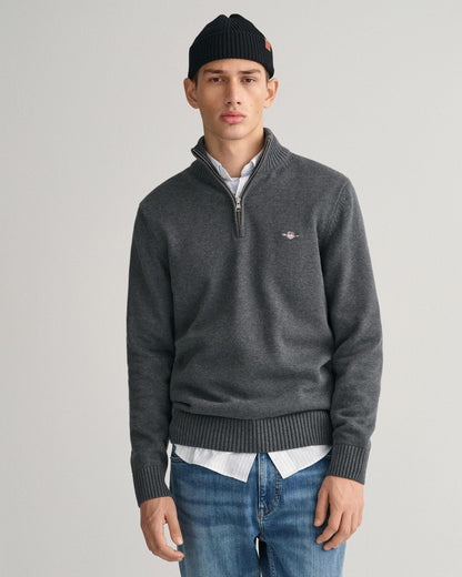 GANT Mens Casual Cotton Half Zip Jumper - 95 Anthracite Melange