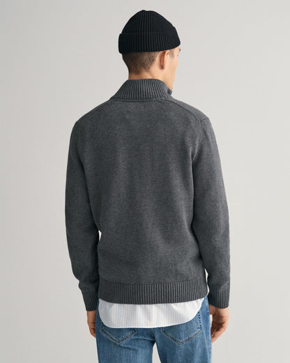 GANT Mens Casual Cotton Half Zip Jumper - 95 Anthracite Melange