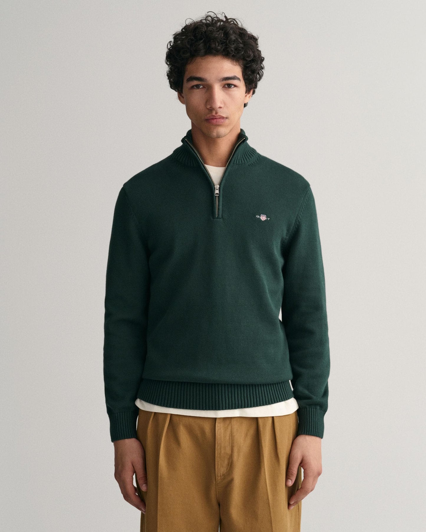 GANT Mens Casual Cotton Half Zip Jumper - 374 Tartan Green